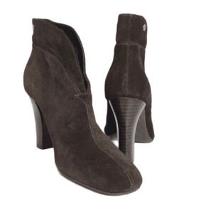 Franco Sarto Elegant Leather Suede Brown Heels Ankle Boots 7.5 M